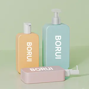 Botol pompa Losion dan sampo plastik HDPE pabrik BORUI 250ml 350ml 500ml wadah kemasan kosmetik dan perawatan kulit persegi