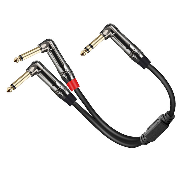Doonjiey 1/4 TRS Stereo Y Splitter 6.35 mm TRS 90 Right Angle Dual 6.35mm 1/4 TS Mono 90 Right Audio Cable Speaker Microphone