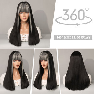 Anime <strong>Wig</strong> Long Straight <strong>Wig</strong> with Bangs for Women Black Gray Synthetic Hair 24 Inches for <strong>Lolita</strong> Cosplay - Product Image 2