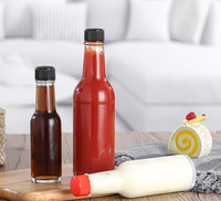 150ml 250ml 5oz 8oz Pas Cher Vide Patraque D'épices Dressing Chili Table En Verre Salade Sauce Chaude Bouteille Avec Fuite Preuve Capuchon Noir