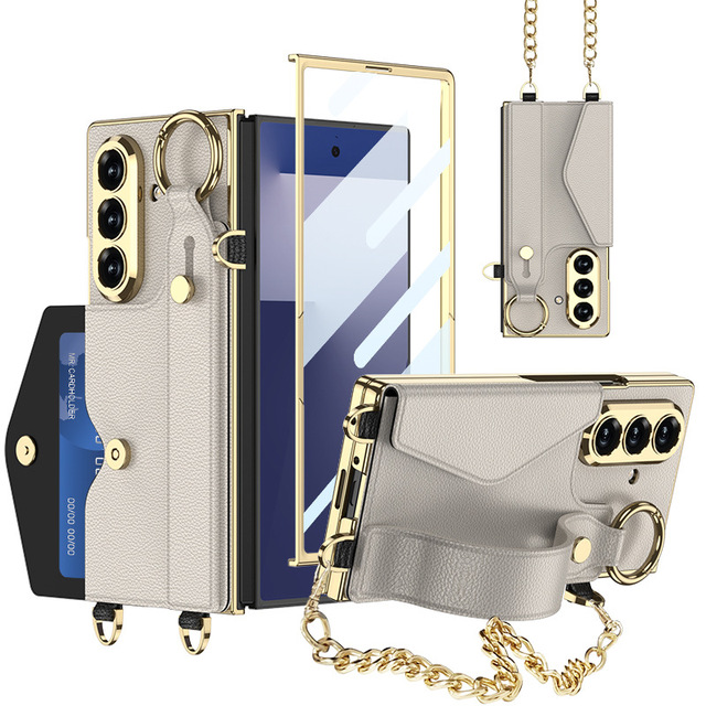 Wholesale New Wristband Card Holder Light Luxury High-end Leather Women's Chain Case Foldable Phone Case for Samsung Fold 7 6 5