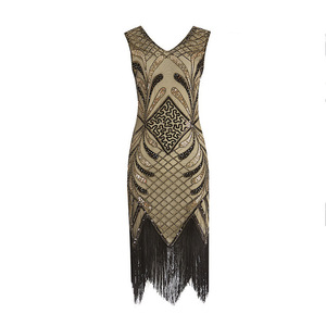 Robe de soirée rétro des années 1920 à col en V, ornée de perles et de pompons, taille naturelle, robe de soirée vintage faite à la main, tailles S-4XL - Product Image 5