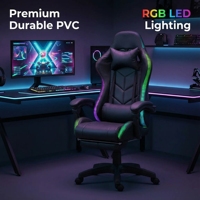 Chaise de jeu professionnelle pour esports, massage à 7 points, lumières LED RVB, dossier en cuir ergonomique inclinable, vérin à gaz à 3 niveaux, 360°