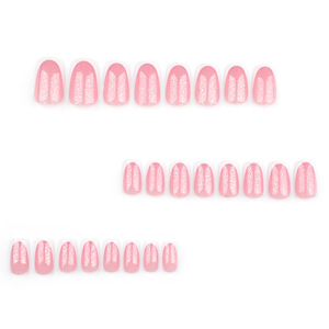<span class=keywords><strong>Faux</strong></span> ongles pré-dessinés rose nude avec pointes françaises et bords blancs, super scintillants et brillants, pour manucure rapide - Product Image 2