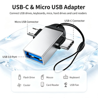 Adaptateur OTG Type-C 2-en-1 Micro USB vers USB-C Convertisseur de synchronisation Lecteur de clé USB pour téléphone Connecteur de souris Connecteur USB