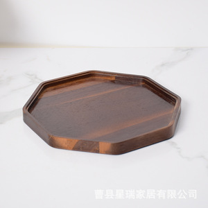 Japanese Style Walnut Wood Octagonal <b>Tray</b> Set <b>Small</b> Serving <b>Tray</b> For Dessert Snack Platter - Product Image 3