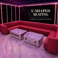 Ensemble de canapés en forme de U pour KTV, table basse en pierre frittée, cuir PU, bois massif, mobilier de bar sur mesure, design moderne