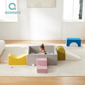Asweets Aire de Jeu Intérieure Moderne, Design aux Couleurs Chaudes, S'adapte à Toute Pièce, Espace de Jeu Carré pour Enfants, Piscine à Balles en Mousse - Product Image 2
