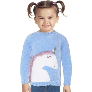 2021 özel tasarımcı örgü tatil triko jakarlı Unicorn kazak bebek kız
