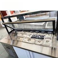 Réfrigérateur à salade professionnel de haute qualité en acier inoxydable à température unique avec couvercle en verre, 2 portes, dégivrage automatique, numérique