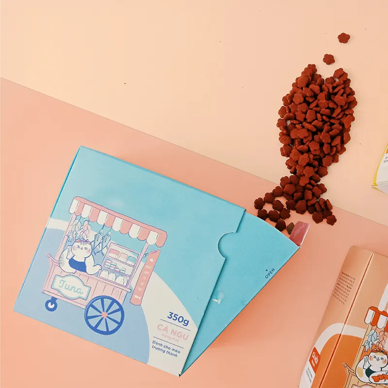 Boîte à cartes à tiroir en carton pliable en papier cartonné personnalisé recyclé de conception créative pour l'emballage d'aliments pour chats de compagnie avec fenêtre en PVC transparent
