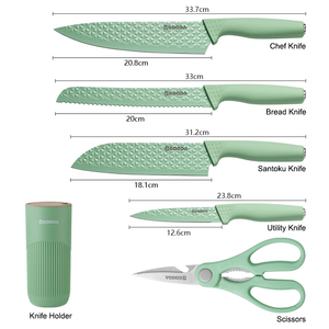 Ensemble de 6 couteaux de cuisine OEM/ODM avec support, revêtement antiadhésif, en acier inoxydable, marque privée, ensemble de blocs à couteaux personnalisés - Product Image 5