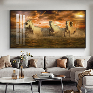 Sieben laufende Pferde tiere Künstlerische Leinwand drucken moderne Wandbild Kristall Porzellan Diamant benutzer definierte Glas Gold Pferd Malerei - Product Image 6