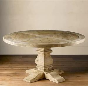 Meja makan kayu padat warna alami, furnitur bulat ukir berat untuk rumah Modern untuk ruang makan - Product Image 3