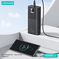 USAMS Bank Daya 30000MAh Daya Tinggi dengan Kabel Data Tipe-c 100W Ganda untuk Ponsel Pintar Pengisi Daya Power Bank Portabel