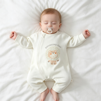 Combinaison de nuit en coton à manches longues pour bébé, imprimé ours, fermeture éclair latérale, grenouillère à boutons-pression pour le quotidien