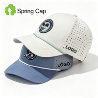 Gorra de rendimiento de secado rápido, impermeable, de doble color, con bordado plano y costuras en contraste, para entrenamiento físico, con MOQ bajo.
