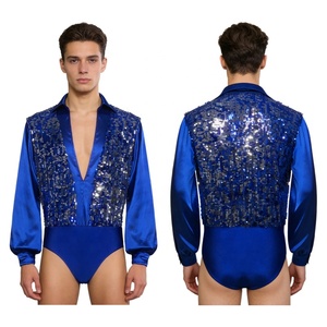 Traje de Gimnasia y Danza para Hombre, Leotardo de Ballet Latino con Mangas Largas y Botones en la Entrepierna, Ropa de Danza para Entrenamiento y Actuaciones en Escenario - Product Image 2