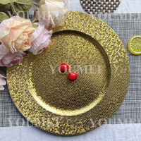 Vente en gros Baraque Party Luxury Round 13 pouces Rond Mosaïque Plastique Mariage Or Assiettes de présentation pour Table Dîner Réception