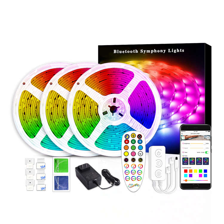 5 metre akıllı 5050 RGB LED ışık şerit kiti, 10m su geçirmez LED şerit ışıkları seti ile uzaktan ev aydınlatma için