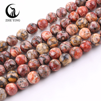 Zhe Ying 6/8/10mm perles de jaspe léopard rouge Bracelet jaune perles de pierre naturelle pour la fabrication de bijoux perles de ryolite naturelles