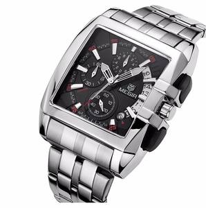 Montre pour homme MEGIR 2018, bracelet en acier inoxydable, montre à quartz carrée, montre de luxe tendance, étanche, pour homme - Product Image 6