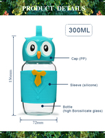 Gobelet en verre borosilicate haute qualité avec couvercle en silicone anti-fuite, grande capacité, personnalisable, motif hibou mignon, apprécié des enfants, personnalisation d'usine