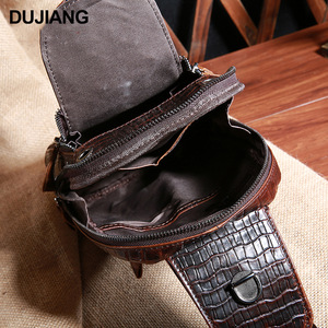Sac de poitrine pour homme Dujiang en cuir véritable à motif crocodile, grande capacité, sac bandoulière - Product Image 4