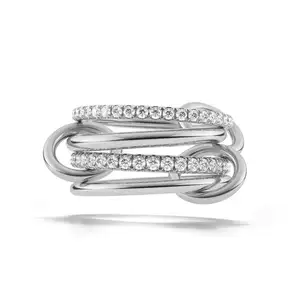 Lozrunv anéis de combinação de diamante, quatro ligações de prata 925