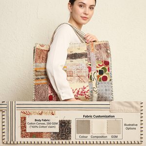 Bolsa de Mano de Lona de Algodón para Mujer, 250 GSM, Estilo Patchwork Bordado, Bolsa de Compras para Hombro, para Marcas de Marca Privada - Product Image 3