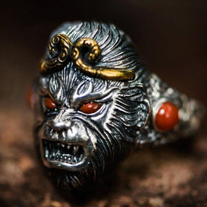 Nuevo Anillo de Cobre Ecológico con Diseño de Sun Wukong <span class=keywords><strong>para</strong></span> Hombre, Anillo Abierto Imponente con Boca Abierta, Joyería - Product Image 2