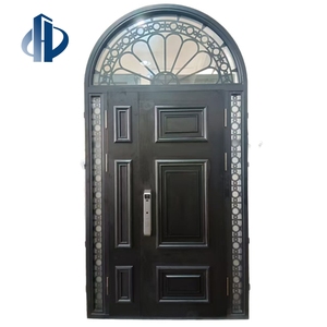 Puerta de Entrada Pivotante de Aluminio Fundido Francés de Diseño Exclusivo, Alta, Arqueada, con Vidrio Texturizado para Privacidad, Negro Mate - Product Image 1