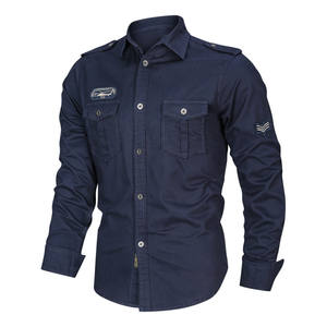 2021 Novo Design 100% Algodão Conforto Respirável Estilo Militar Homens Manga Longa Plus Size Camisa - Product Image 6