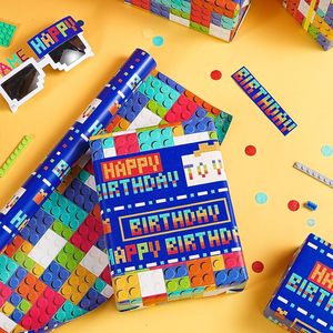 Reversible Boys Birthday Wrapping <strong>Paper</strong> <strong>Colorful</strong> Pixel Art Funny Gift Wrap <strong>Paper</strong> <strong>Roll</strong> for Birthday, Gaming Theme Party - Product Image 5