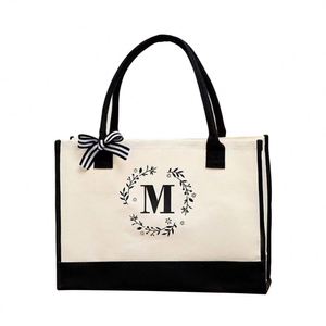 Nouveau sac fourre-tout en toile personnalisé avec dentelle et initiale, avec emplacement vierge et logo imprimé - Product Image 3