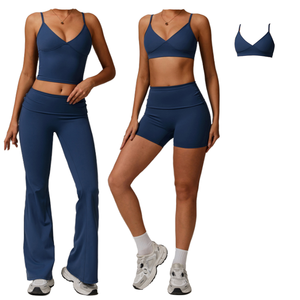 Дышащий комплект для фитнеса и йоги из двух предметов с четырехсторонним растяжением, без рукавов, с регулируемыми бретелями, для женщин - Product Image 2