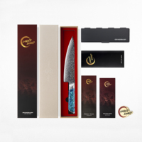 Grandsharp Kitchen 129-laags Japans Damascus staal messenset met koksmes, Santoku, Nakiri, utility- en schilmes, met blauw hars handvat