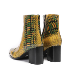 <span class=keywords><strong>Stivali</strong></span> Moda Autunno Inverno da <span class=keywords><strong>Uomo</strong></span> in Pelle di Vacchetta <span class=keywords><strong>Tacco</strong></span> <span class=keywords><strong>Alto</strong></span> Giallo Tubo Corto Punta Quadrata Stile in Vera Pelle - Product Image 3