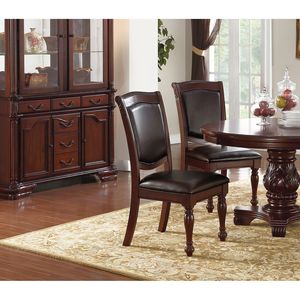 Meubles de salle à manger en bois d'hévéa de couleur marron DB ensemble formel 2 chaises d'appoint siège rembourré en similicuir magnifiques chaises formelles - Product Image 1