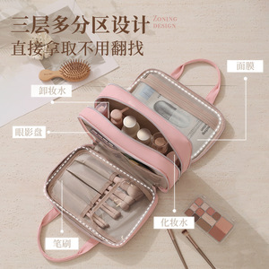 Speed And Constancy Three Layer Cosmetic <b>Bag</b> <b>Large</b> Capacity Portable <b>Makeup</b> Storage Travel Toiletry Case With Brush Organizer - Product Image 4