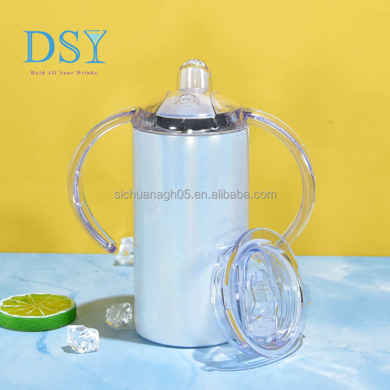 Usa Magazijn: 12Oz Geïsoleerde Vacuüm Dubbelwandige Rvs Sublimatie Shimmer Sippy Cups Met Twee Deksel En Plastic Stro