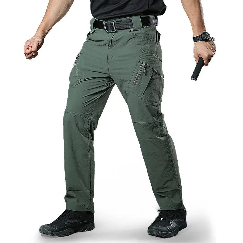 Ribstop กางเกงขายาวยุทธวิธีของผู้ชาย,กางเกงผ้ายืดแห้งเร็วระบายอากาศได้ดีกางเกงต่อสู้เดินป่าล่าสัตว์กางเกงคนงานมีกระเป๋า