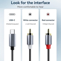 Câble audio USB Type C vers double RCA mâle coaxial à paire torsadée avec gaine en PVC, stéréo Hi-Fi, répartiteur en Y pour téléphone portable et haut-parleur