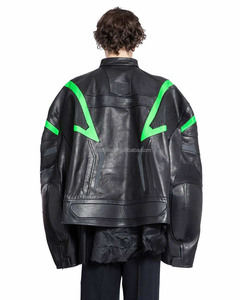 แจ็คเก็ตหนังแท้ มีช่องซิปด้านใน สไตล์เรซซิ่ง หรูหรา แบบยูนิเซ็กซ์ หนังทำสีซีด แจ็คเก็ตหนังผู้ชาย ทรงโอเวอร์ไซส์ สไตล์ไบค์เกอร์ รุ่น 24SS แจ็คเก็ตนักแข่ง - Product Image 5