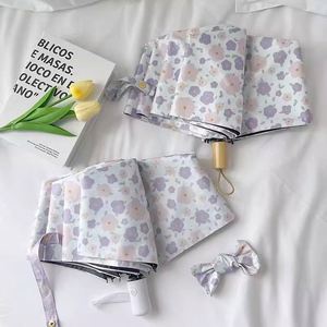 Parapluie Automatique Pliant 3 Volets Anti-UV UPF50 à Imprimé Floral Violet, Double Usage Pluie et Soleil, pour Femmes, Fabrication OEM en Gros - Product Image 2
