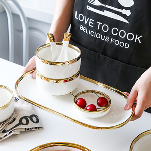 Phong cách Châu Âu ánh sáng sang trọng vàng rim gốm bộ đồ ăn thiết kế cổ điển hộ gia đình dùng một lần đồ ăn bao gồm tấm súp - Product Image 3