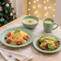 Service de table en céramique réactive de 16 pièces, résistant au micro-ondes et au lave-vaisselle, assiettes et tasses anti-fuite pour les repas en famille