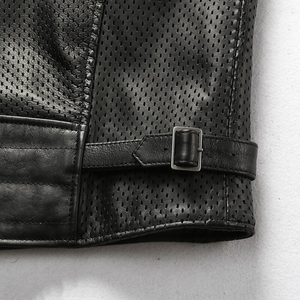 Chaleco sin mangas de cuero negro personalizado para hombre, cuello alto, cierre de cremallera, transpirable, anti-UV, ecológico, de verano, corte regular, para adulto - Product Image 3