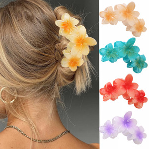 Nueva Horquilla de Plástico con Forma de Flor de Plumeria de 3 Pétalos de 10 cm, Pinza para el <span class=keywords><strong>Cabello</strong></span>, Flor para Moño de Mujer, Pasador de Pelo Tipo Tiburón, Flor Hawaiana para el <span class=keywords><strong>Cabello</strong></span>, para Fiestas - Product Image 1