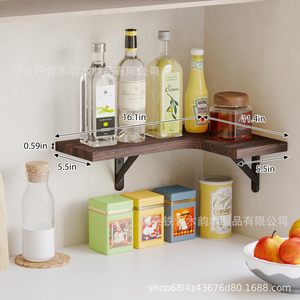 Estante de esquina de madera de 5 niveles para montaje en pared, estante de almacenamiento para baño con soporte de hierro, diseño duradero - Product Image 2